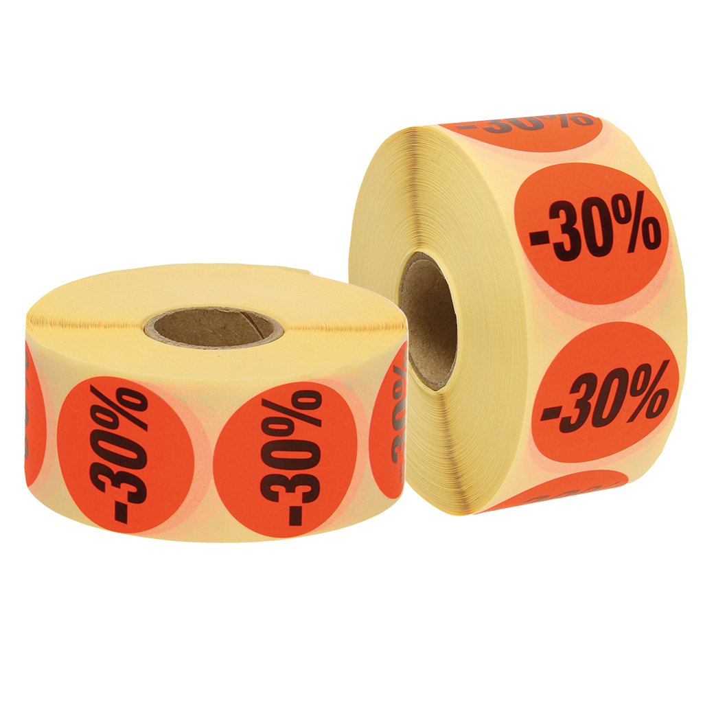 Наклейки на скидку 30%, неоново-красные, круглые 33x33, одно