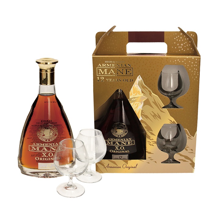 Arm. Brandy "MANE" 12 jaar oude geschenkset met 2 glazen 40%