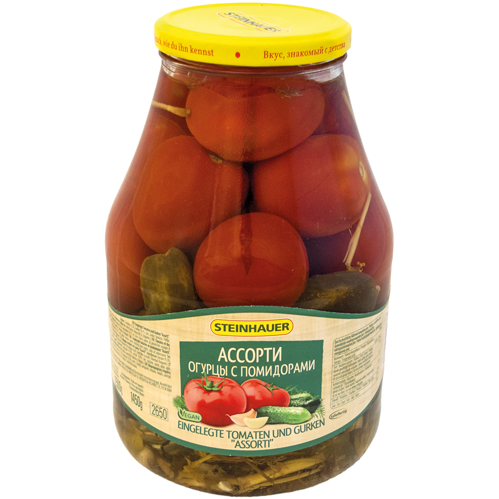 Ingelegde tomaten en komkommers "Assorti"