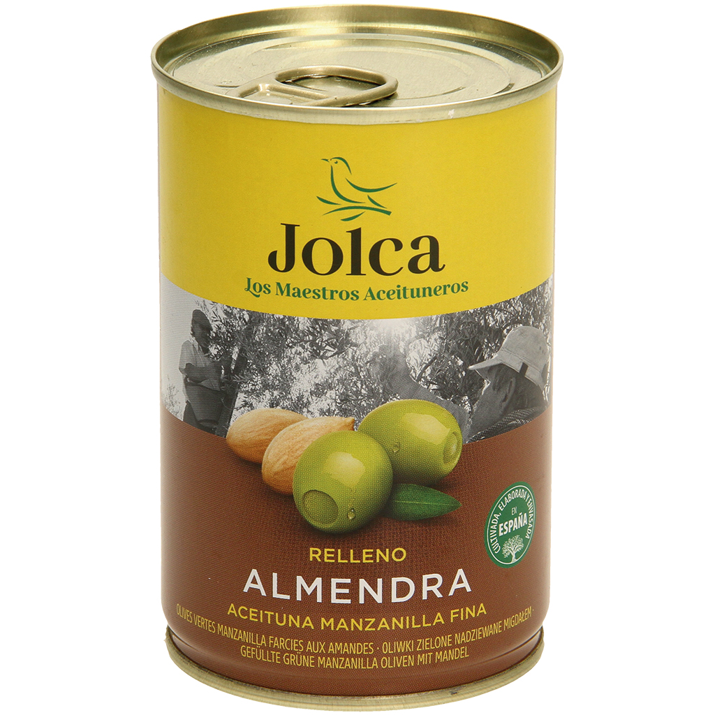 Gevulde groene Manzinilla olijven met amandelen