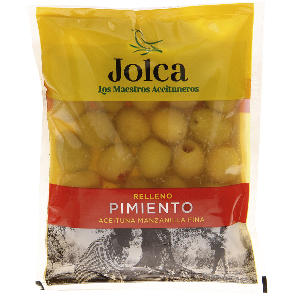 Groene olijven met paprikavulling