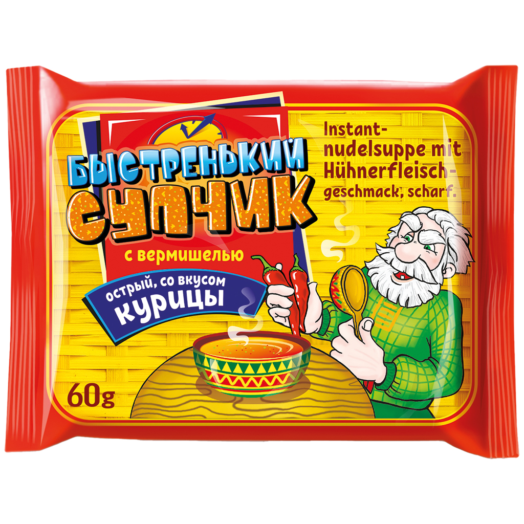 Instantnoedelsoep "Bistrenjkij Suptschik" met kippenvleessmaak, pittig