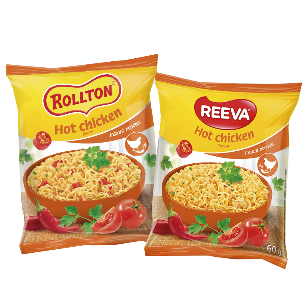 "Reeva" Вермишель быстрого приготовления со вкусом острой курицы.
