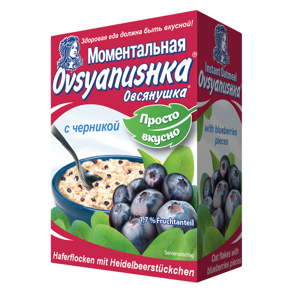 Каша овсяная быстрого приготовления с черникой и сахаром