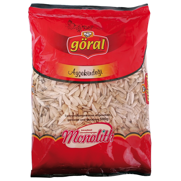 Witte gestreepte zonnebloempitten met schil, geroosterd en gezouten. Met stabilisator gom arabicum.