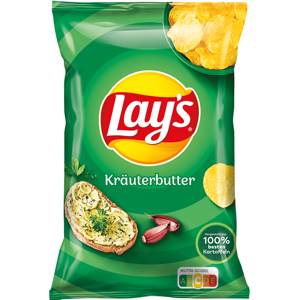 Aardappelchips "Lays Kruidenboter" met knoflook-kruidenboter smaak