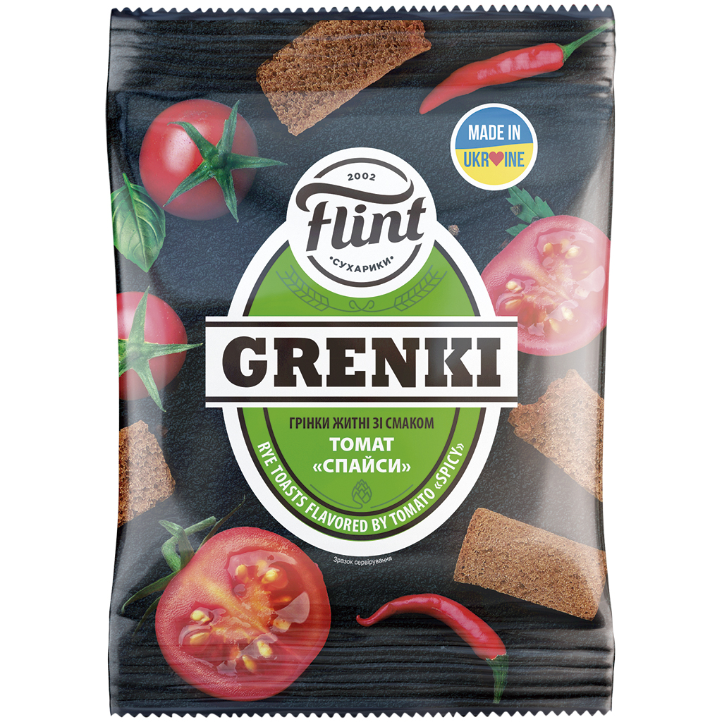 Rogge-wheat gebakken broodhapjes met "Tomaat pittig"-smaak.