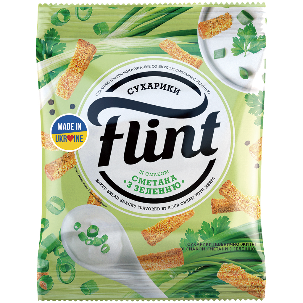 "Flint"- Сухарики из пшеничного хлеба  со вкусом сметаны с зеленью