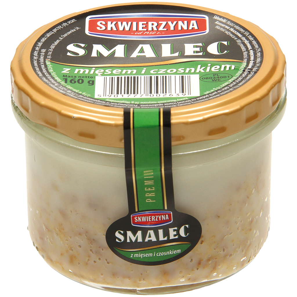 Varkensvet-boterhambeleg met vlees en knoflook. Gesterilisee