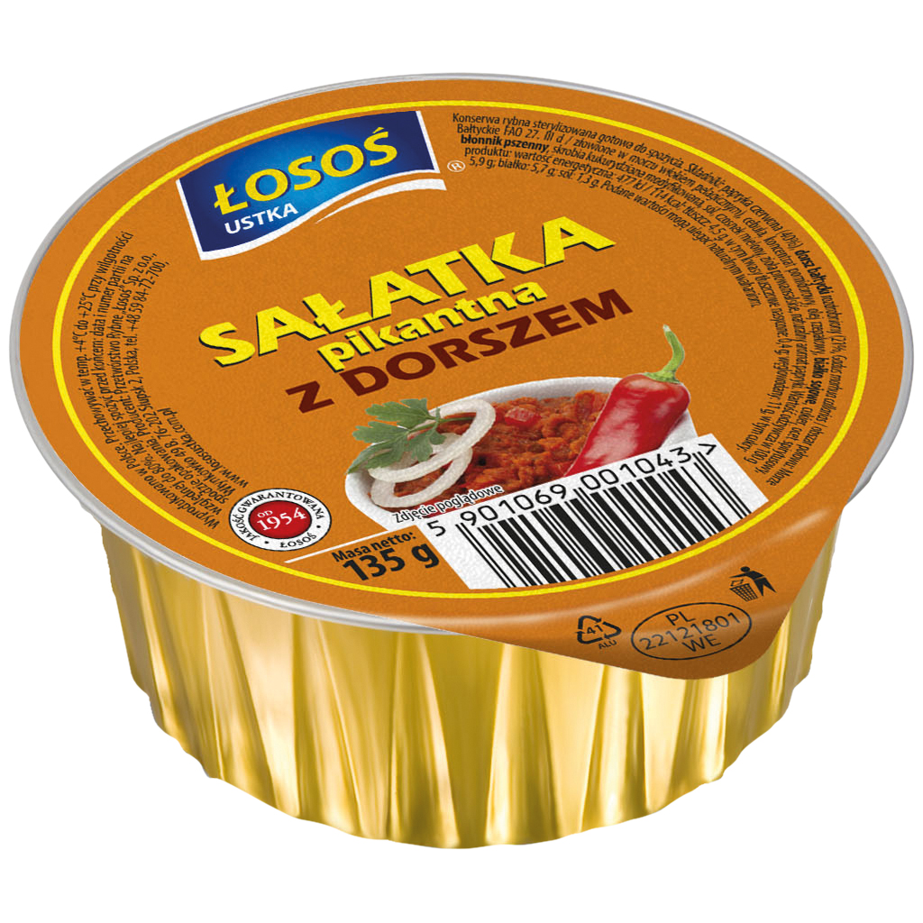 Paprikasalade met kabeljauw. Met soja-eiwit.