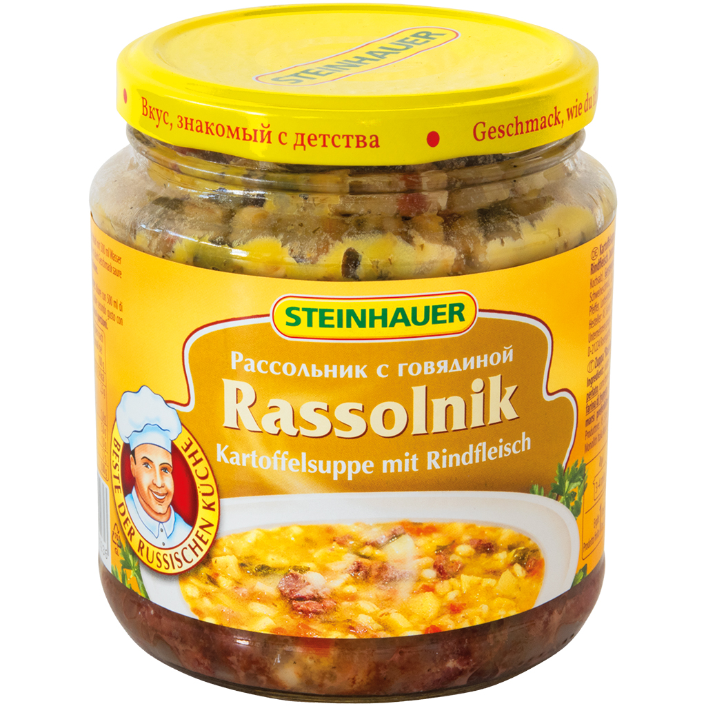 Aardappelsoep met rundvlees "Rassolnik"