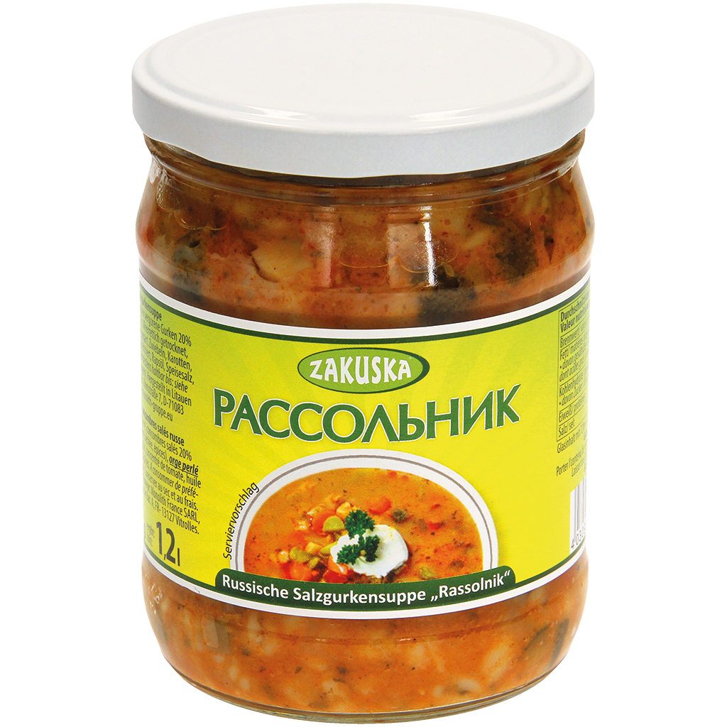 Zakuska Russische komkommersoep "Rassolnik"