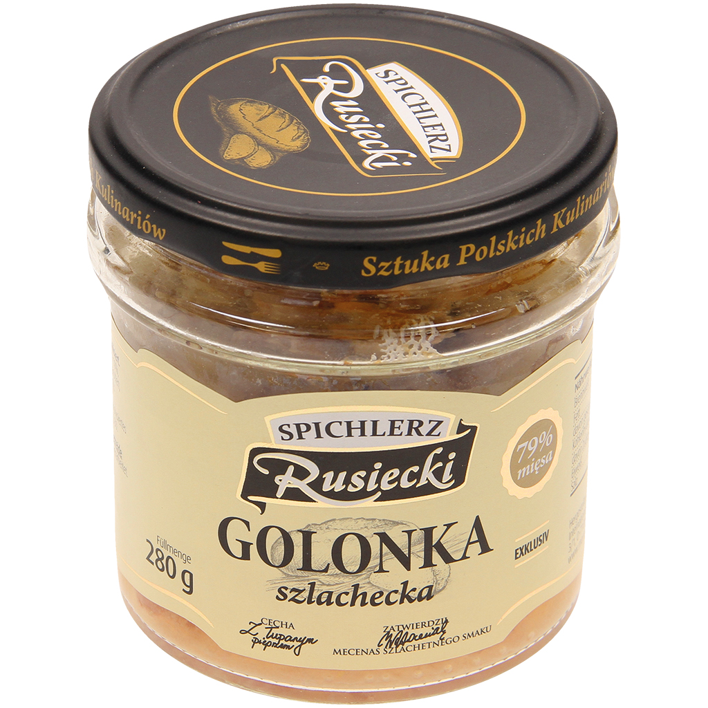 Varkenspoot in blokjes in aspic.