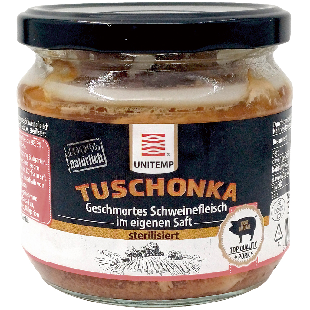 Tuschonka - gestoofd varkensvlees in eigen sap, grote stukke
