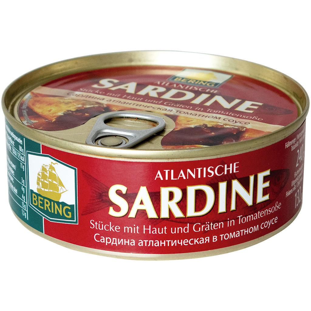 Atlantische sardine - stukken met huid en graten in tomatens