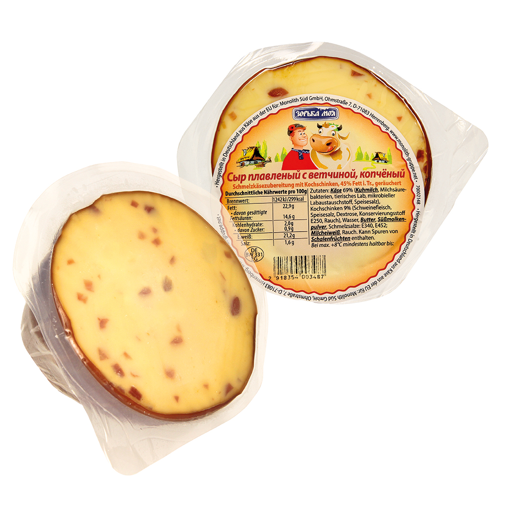 Smeltkaasbereiding met kookham, 45% vet i.t.t., gerookt