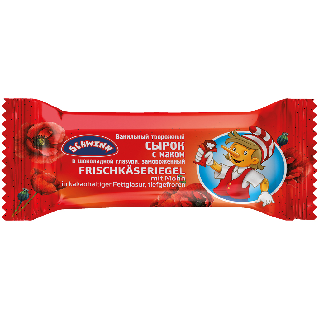 Ванильный творожный сырок с маком, в шоколадной глазури, замороженный
