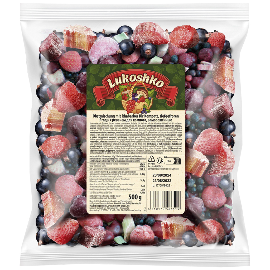 Ягоды с ревенем для компота, замороженные