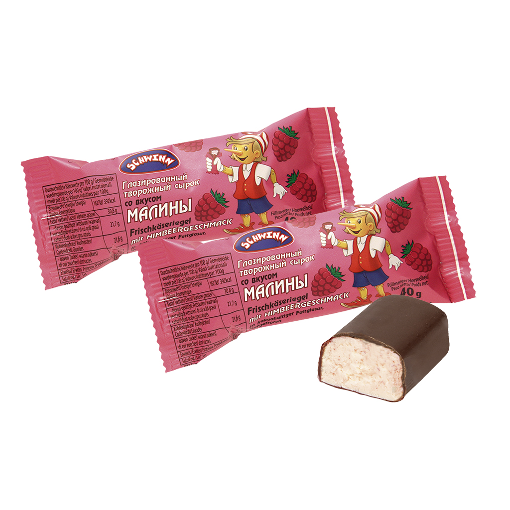 Frischkäseriegel met frambozensmaak, in cacao-vetglazuur, diepgevroren