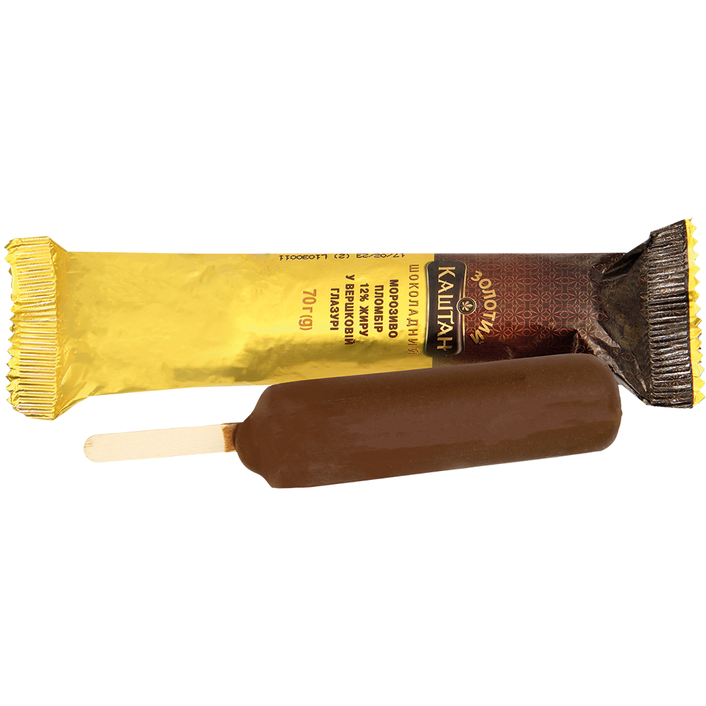 "Zolotyj Kashtan" ijs met chocoladesmaak in een cacao-vetglazuur aan een stokje