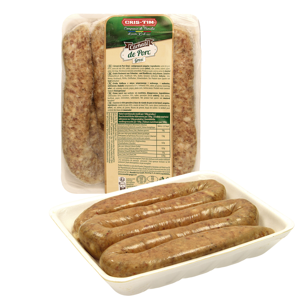 Grove braadworst van varkens- en rundvlees, diepgevroren