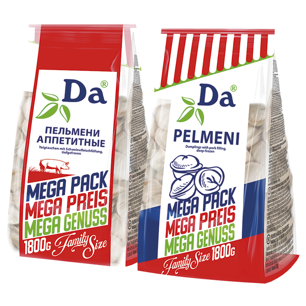 Deegwaren met varkensvlees-vulling, diepgevroren.