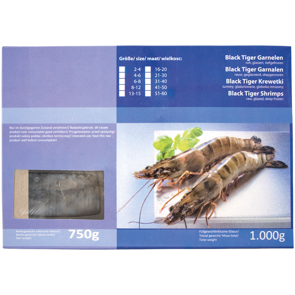 Black Tiger garnalen (Penaeus monodon) met kop en schaal, di