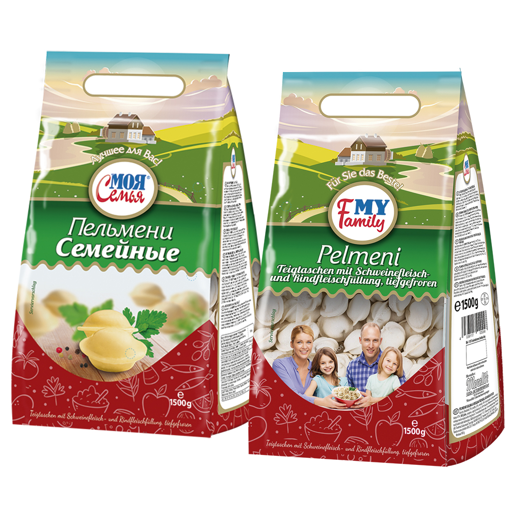 Deegwaren Pelmeni "Semejnye" met varkensvlees- en rundvleesvulling diepgevroren