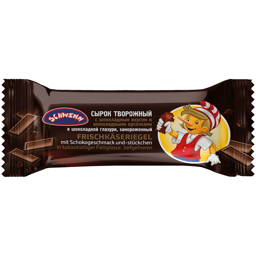Frischkäseriegel met chocoladesmaak en -stukjes in cacaohoudende vetglazuur, diepgevroren