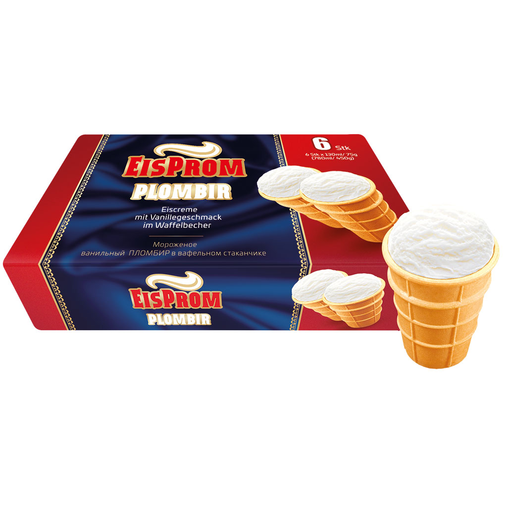 Ванильное мороженое "Пломбир", в вафельном стаканчике 6 x 130ml