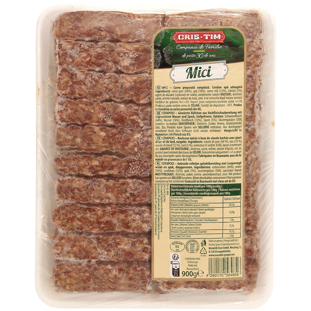 Vleesrolletjes "CEVAPCICI" van varkens- en rundvlees, diepgevroren
