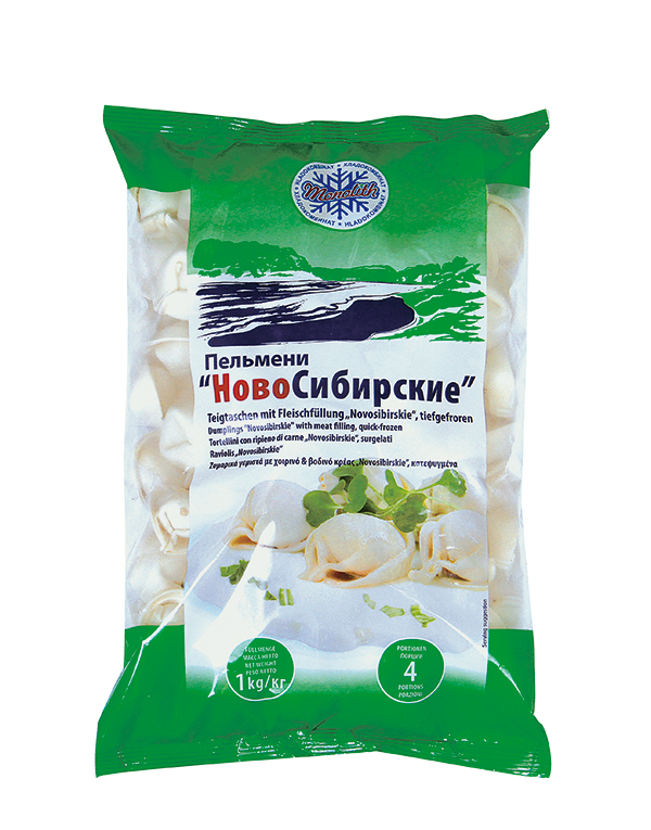 Deegwaren met vleesvulling "Novosibirskie", diepgevroren.