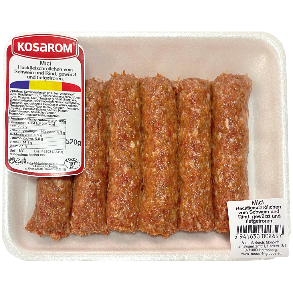 Gehaktrolletjes "Mici" van varkensvlees en rundvlees, gekrui