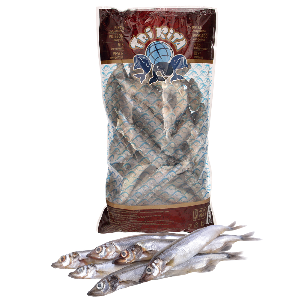 LODDE (Mallotus villosus) met kop, niet ontdaan, geglazuurd,