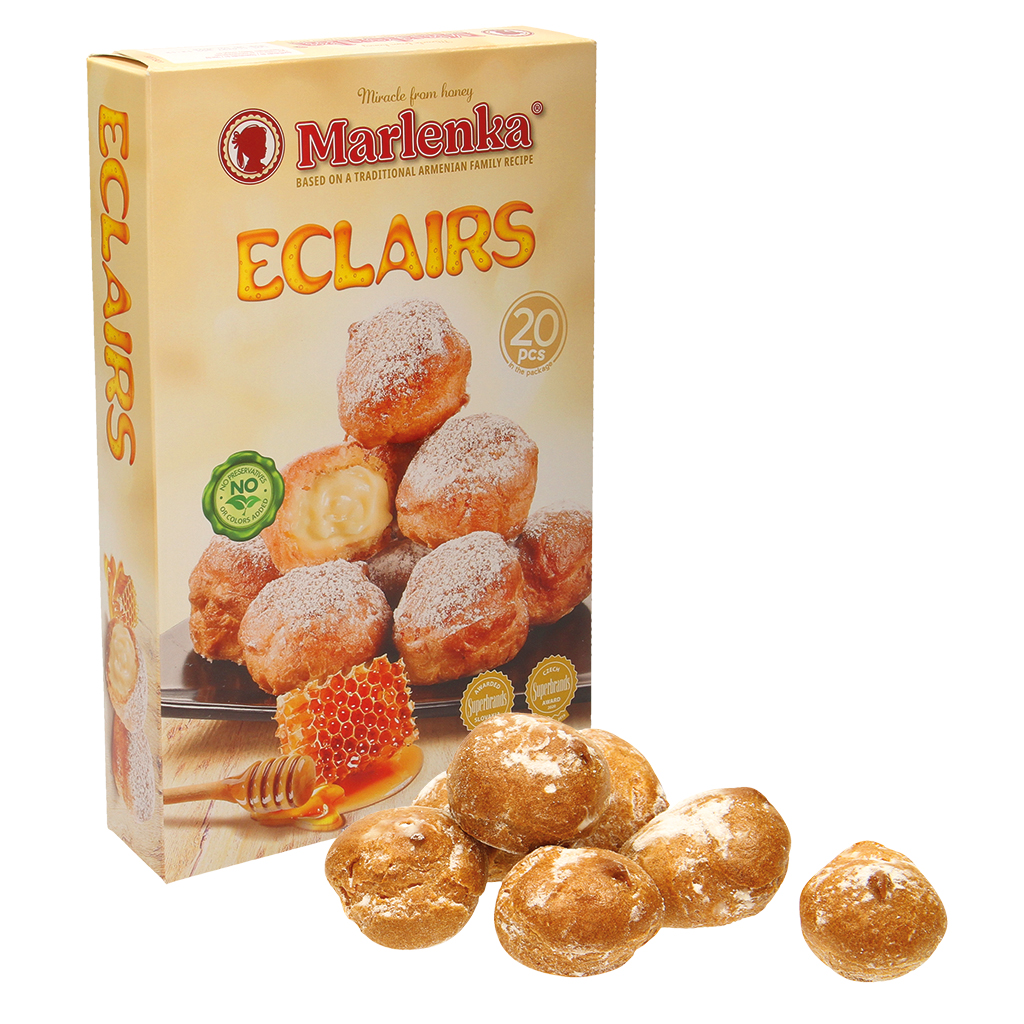 Soesjes deeg "Eclairs" met 70% roomvulling, met 0,9% honing,