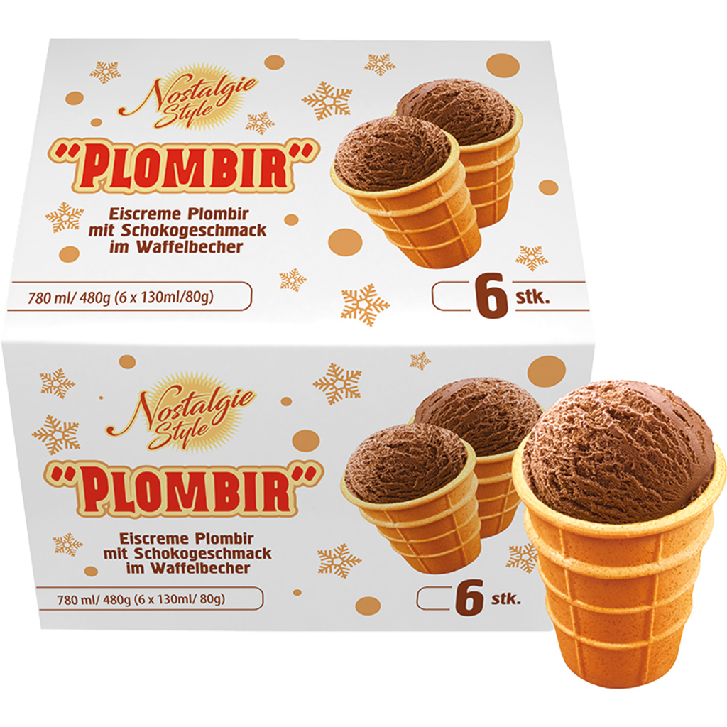 Roomijs Plombir met chocoladesmaak in een wafelbeker