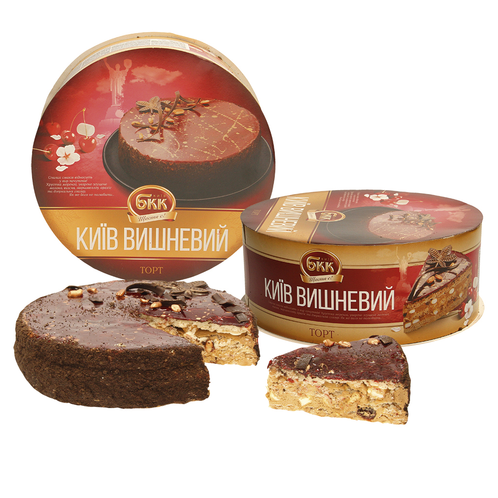 Torte "Kiev" met gedroogde kersen, diepgevroren
