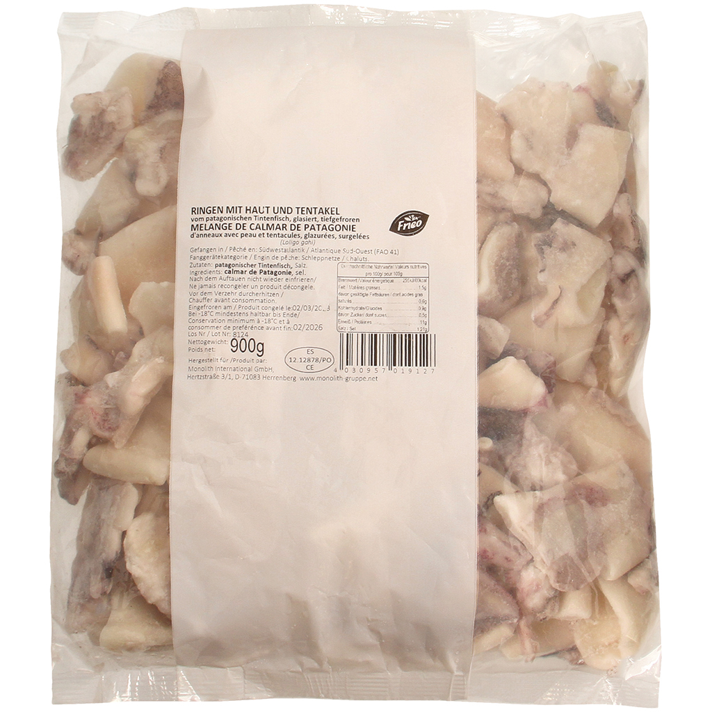 Кольца с кожей и щупальца патагонского кальмара, глазирован