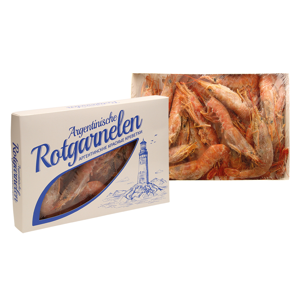 Аргентинские красные креветки, сырые, не очищенные, с голово