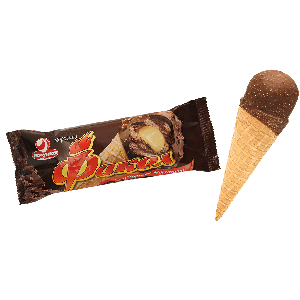 Мороженое "Факел" с какао ,со сгущенным молоком в вафельном