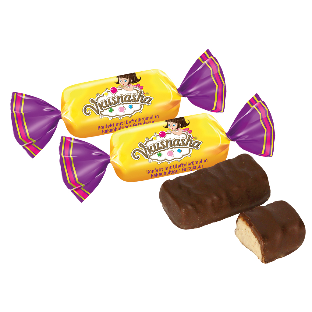 Confectie "Vkusnasha" met wafelbrokjes in cacaohoudende vetg