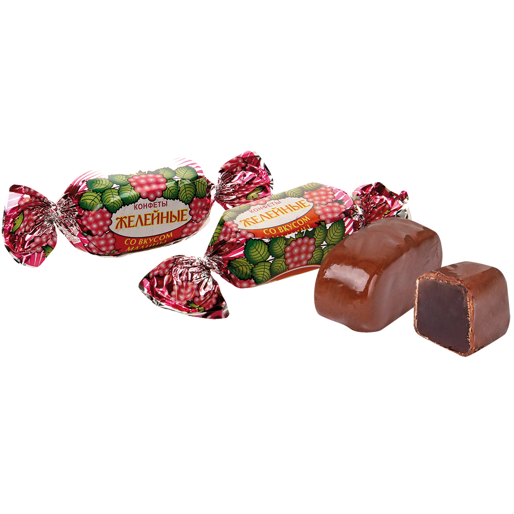 Geleisnoepjes met frambozensmaak omhuld in chocolade