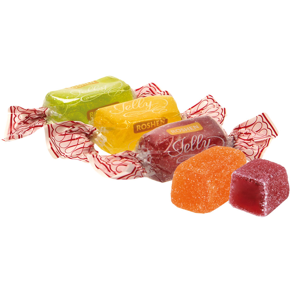 Geleekonfektmix "Jelly" met appel-, aardbei-, framboos-, citroen-, sinaasappel- en perensmaak