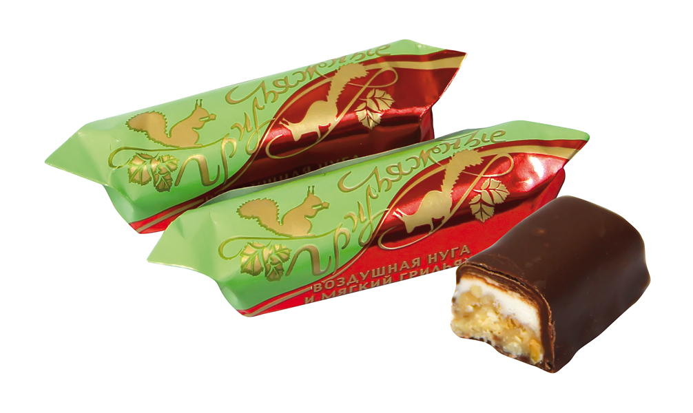 Двухслойная конфета из арахисового грильяжа 37,3% и суфле 34