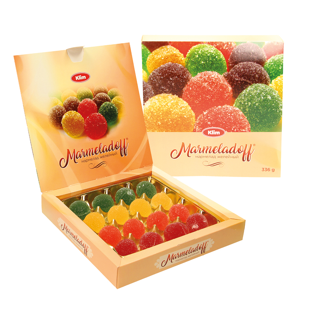 Gelee-Bonbons-mix "Marmeladoff" met fruitsmaak (Aardbei, Appel, Zwarte Bessen, Abrikoos)