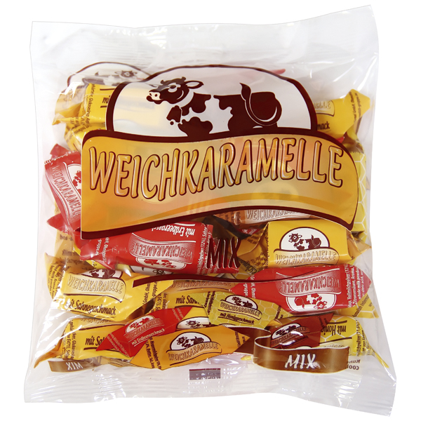 Ассорти мягкой карамели со вкусами сливок, клубники, какао и