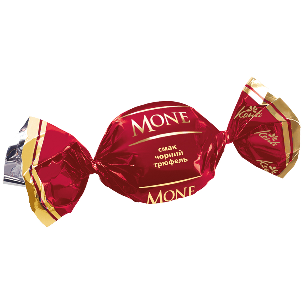 Konfekt "Mone" met donkere truffelsmaak in cacaohoudende vetglazuur