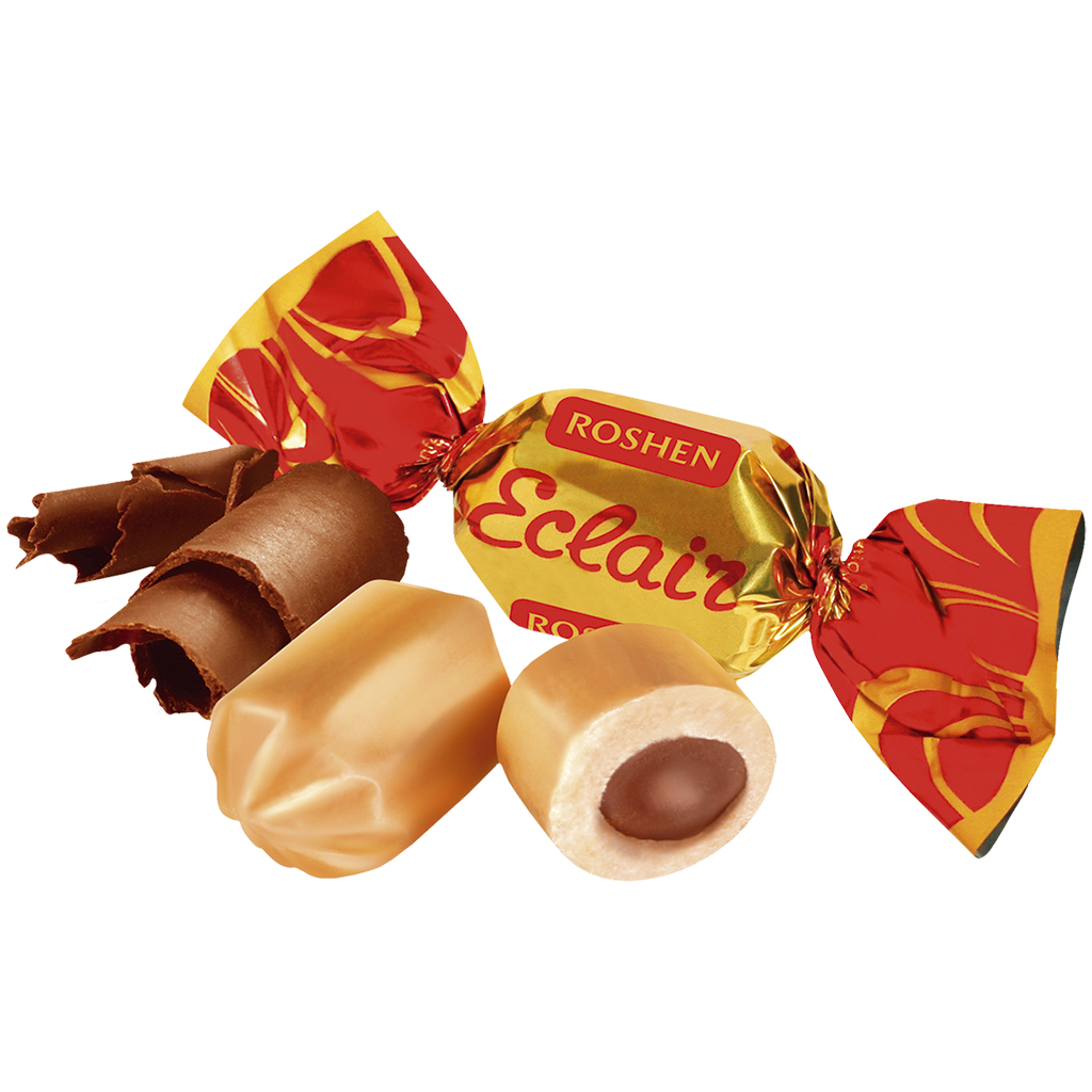 "Eclair" Gevulde zachte karamel met een vulling met chocoladesmaak. Vulling 18%.