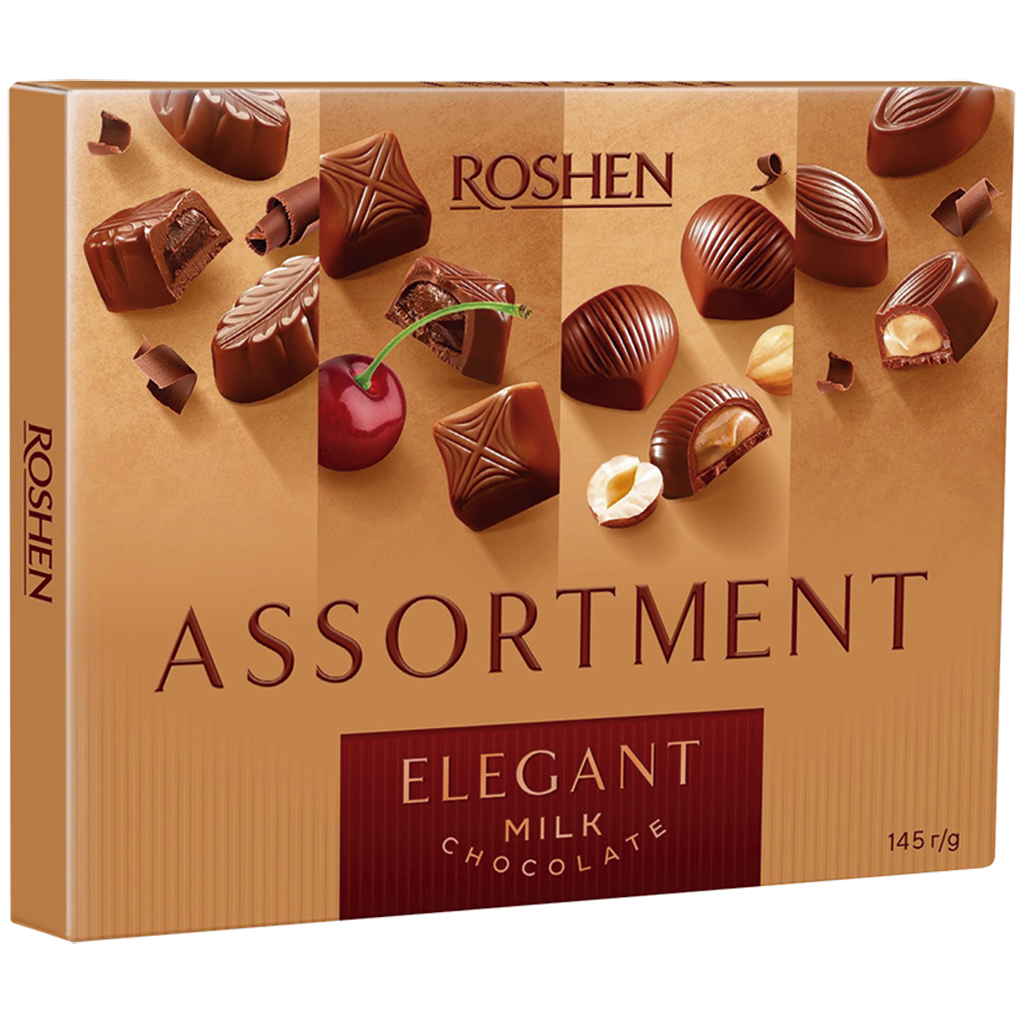 "Assortment Elegant" Ассорти из конфет из молочного шоколада с различными начинками. Содержит алкоголь.