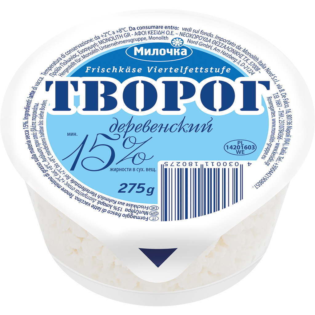 Fris kaas "Tworog Derewenskij" 15% vet i.Tr.